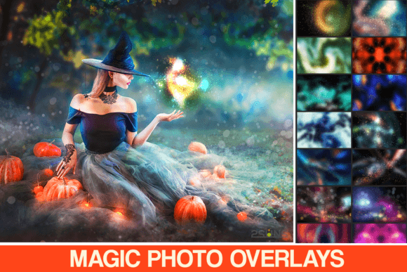 30 Magic Photo Overlays Halloween and Space Skies Backgrounds for Creative Projects