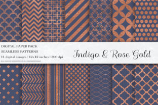 Indigo Blue Rose Gold Digital Papers