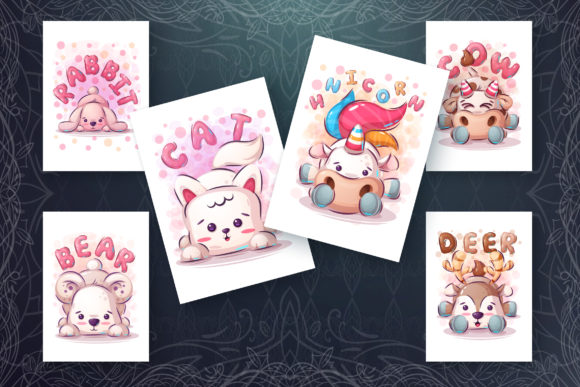 Set Cute Animals for Print T-shirt