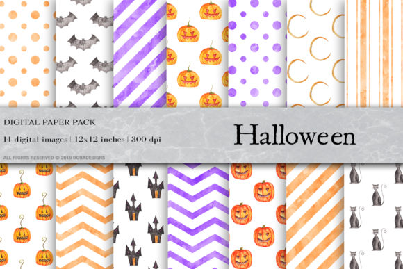 Watercolor Halloween Digital Papers and Patterns for Creative Projects